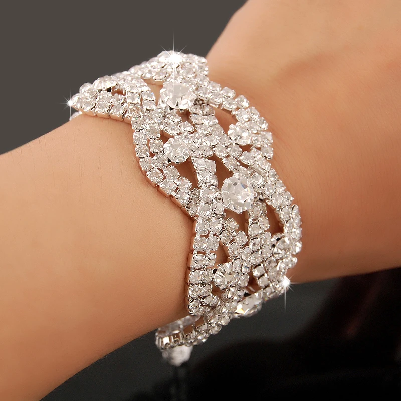 

NEW Good quality jewelry full clear crystal round style silver plated women bride jewelry wedding crystal bracelet CYP029