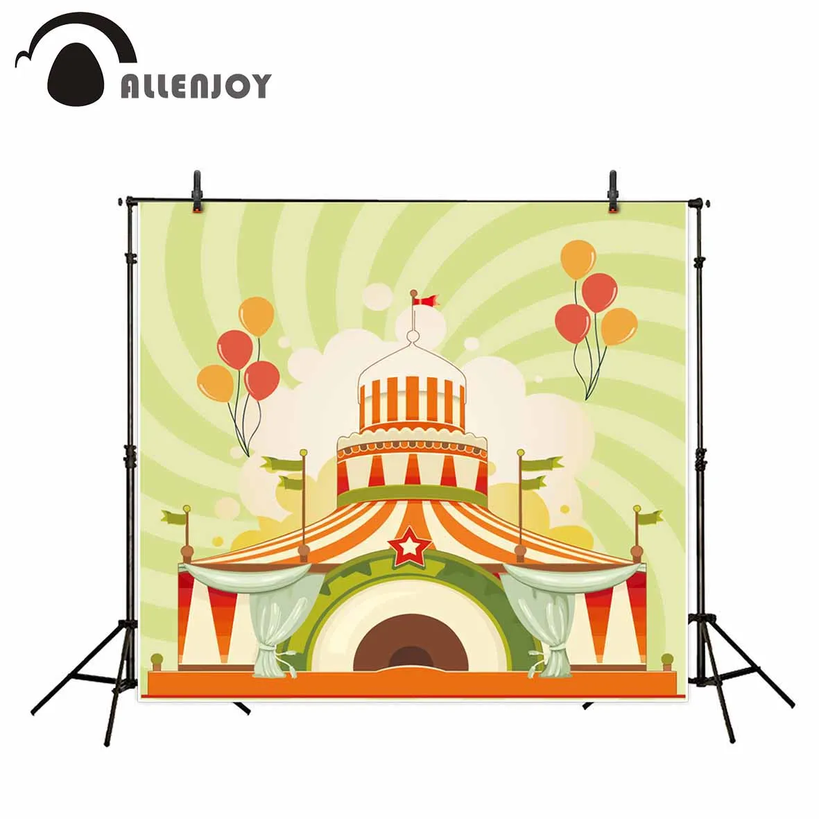 Фотофоны Allenjoy с зелеными полосками и шаром в виде цирка детский мультяшный фон