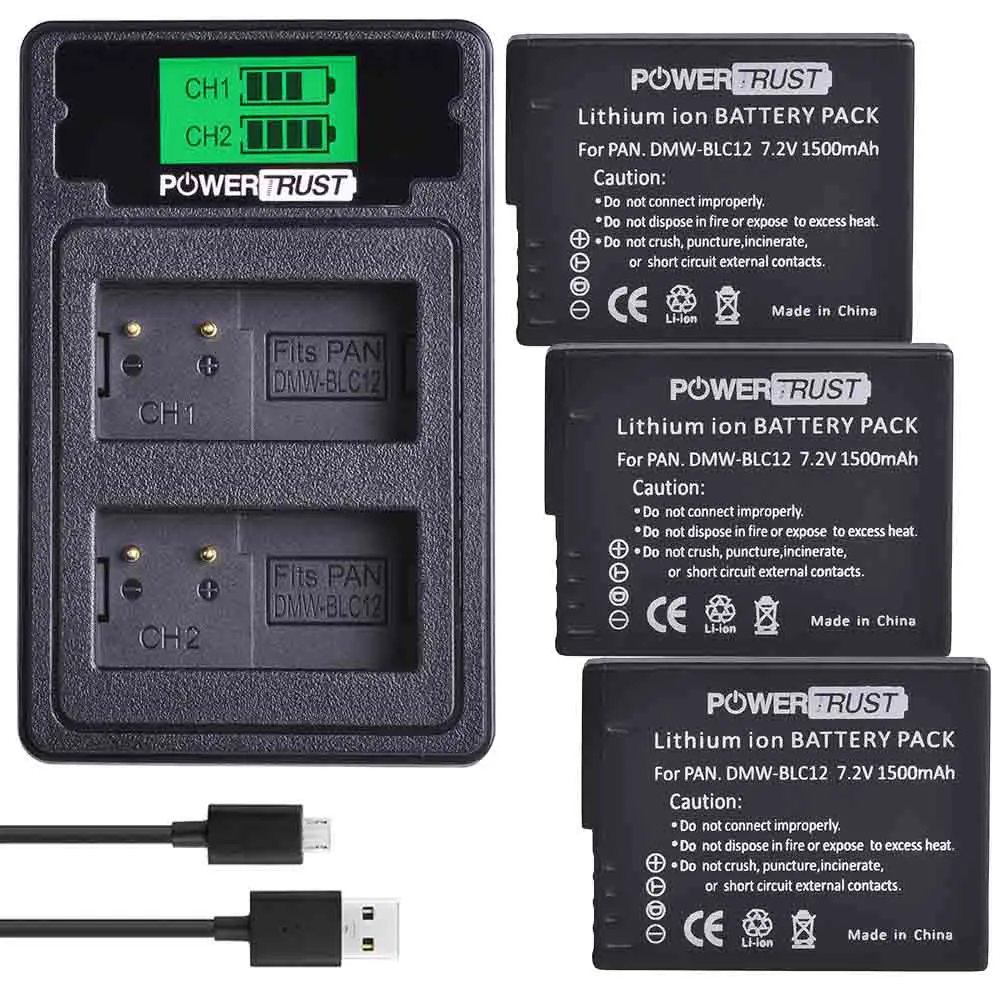 3Pack PowerTrust DMW-BLC12 DMW-BLC12E батарея+ ЖК USB двойной зарядное устройство для Panasonic Lumix DMC-FZ200, FZ300, FZ1000, FZ2500, G5, G6, G7, GX8 - Цвет: 3Pack