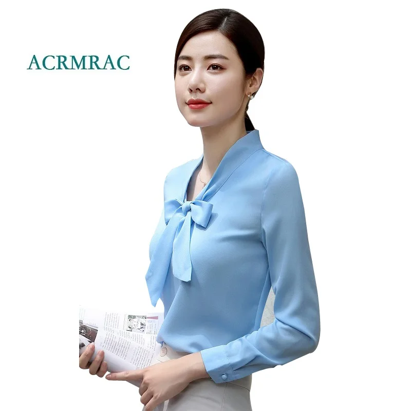 ACRMRAC New Women shirt Spring and autumn Long sleeve Solid color Slim Business OL Formal Blouses & Shirt