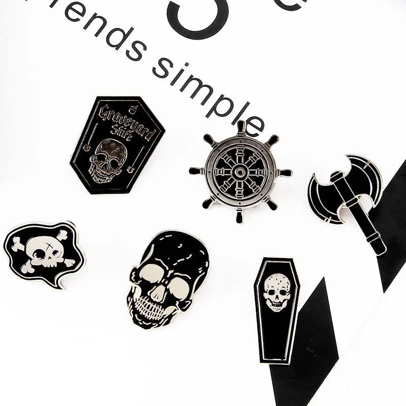 Пиратский эмалированный штифт скелет пиратский Морской Компас Ax Skull иконы броши