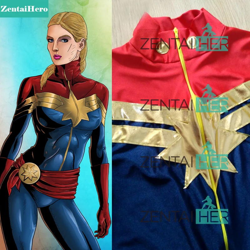 ZentaiHero на заказ мисс капитан костюм Марвел лайкра Carol Danvers косплей