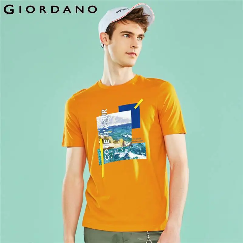 Футболка Giordano CHEN HUI для мужчин и женщин хлопковая рубашка с принтом синего