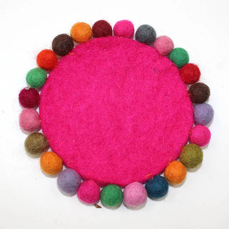 Набор из 2 шерстяных войлочных помпонов коврик для чашки украшение стола