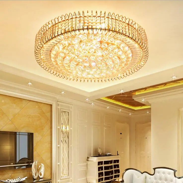 Golden crystal ceiling lamp living room LED creative restaurant bedroom European round lighting fixture led | Освещение