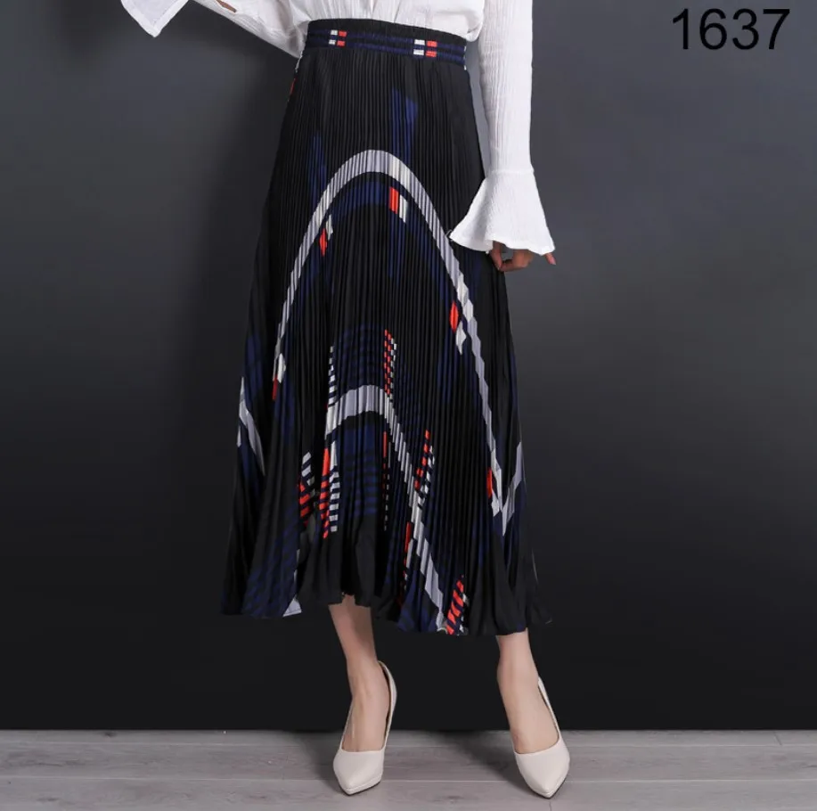 2 fashion vintage plaid chiffon pleated OL womens skirts summer stretch high wisted elastic waistband skirt women saia saias falda - Цвет: 2