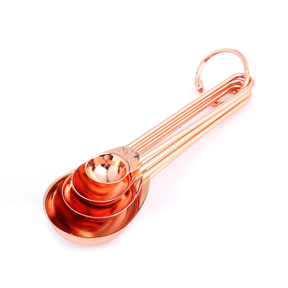 Realand Rose Gold 8pcs/set Copper Stainless Steel Measuring Cups and Spoons for Liquid and Dry Ingredients Teaspoon&Tablespoon