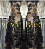 ff001 new fashion show luxury black french embroidery apricot tulle mesh lace fabric for weddingevening dressparty