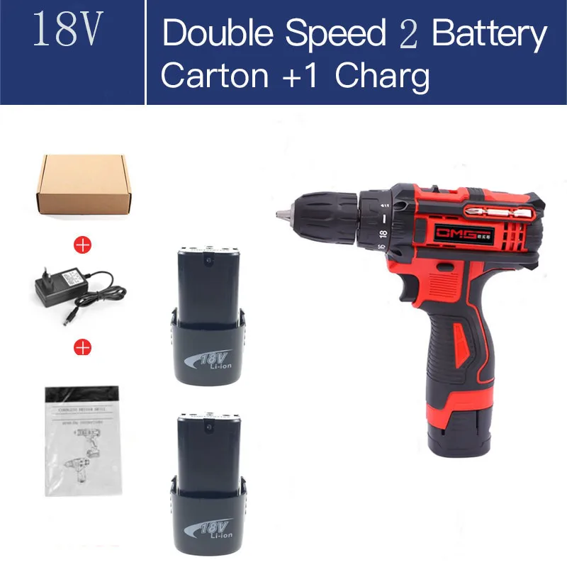 18V-SET2 18 в Электрическая Дрель аккумуляторная отвертка литиевая батарея Мини дрель аккумуляторная отвертка электроинструменты Аккумуляторная дрель - Цвет: 18V-SET2