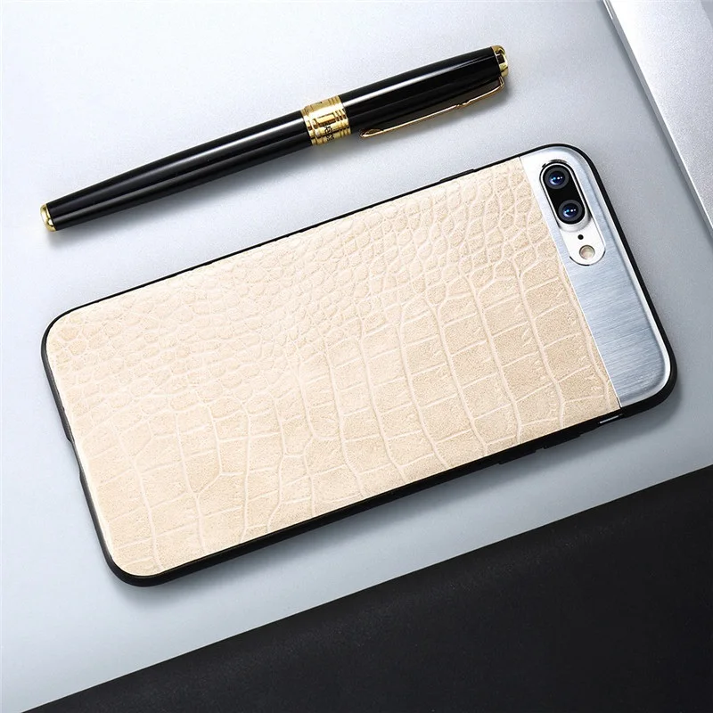 Beige VIAERSON чехол для телефона из искусственной кожи для iPhone 6S 6 7 8 Plus 10 X крокодиловая полоса металлический чехол s для iPhone 7 8 X Plus - Цвет: Beige