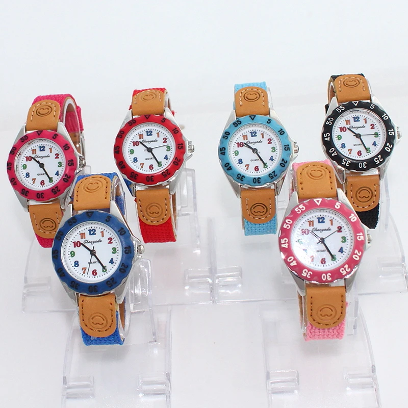 

DHL FREE, 100pcs /Lot Mixed Time Teaching Boy Girls Watch Girl Kids Children Gift Fabric Strap Tutor Student Wristwatch U32M100