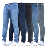 mens jeans cotton solid thin sweatpants mid zipper opening maletrousers joggers straight tight pencil pant black on sale