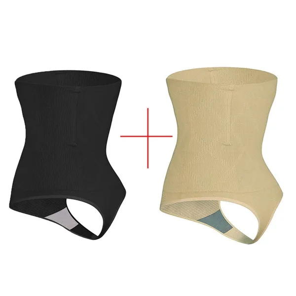 T-back black-skin Подтяжка ягодиц 2 шт. пояс для похудения Трусики с высокой талией Талии Тренажер Корректирующее нижнее белье животик женские трусики моделирующий ремень - Цвет: T-back black-skin