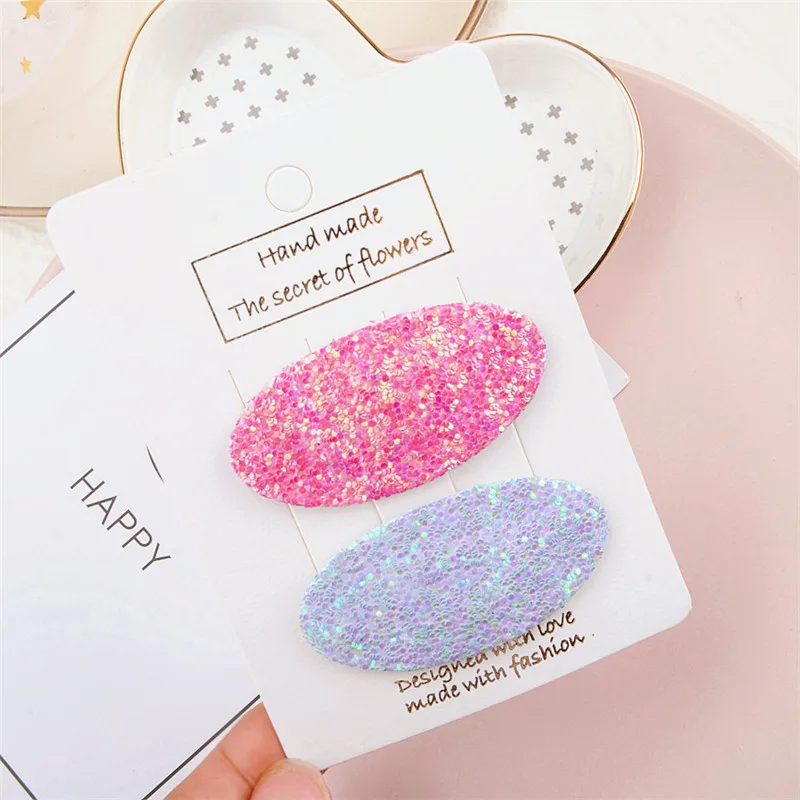 2019 handmade spring and summer new fashion sequins oval BB clip children's candy color hair clips wild jewelry accessories | Детская