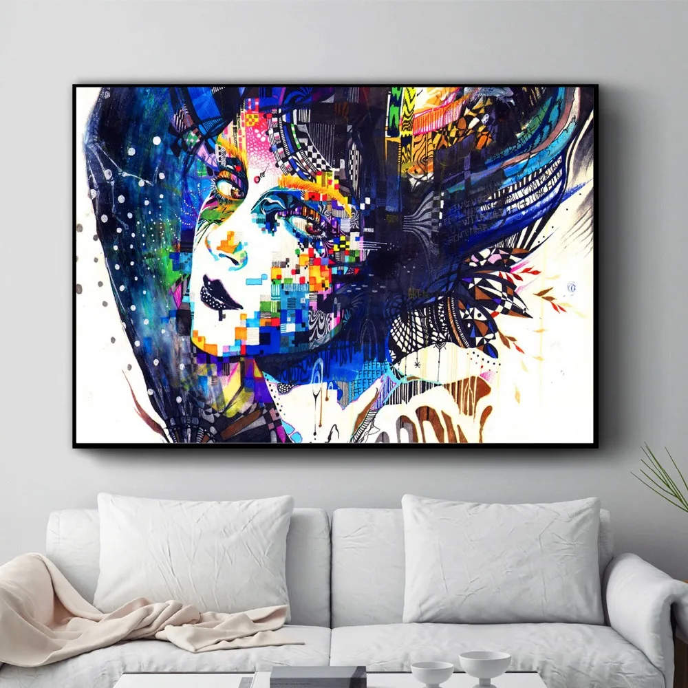 Psychedelic абстрактные женские лица холст печать Современная живопись плакаты