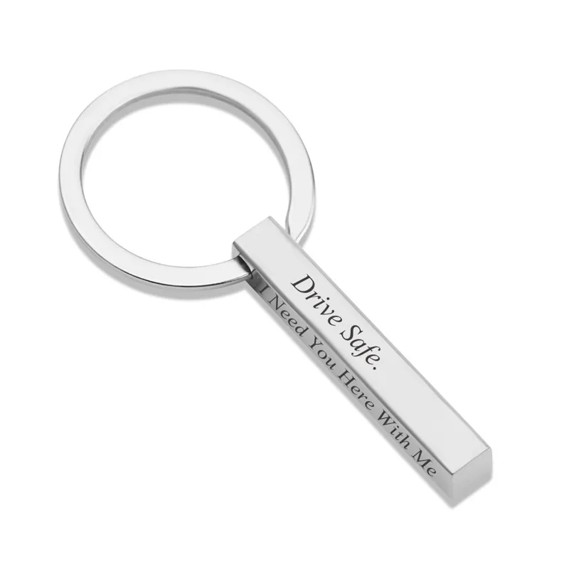 silver color Индивидуальные брелки для ключей из нержавеющей стали, брелки для мужчин и женщин, драйвер, сын, дочь, мужья, персонализированные подарки на день рождения - Цвет: silver color
