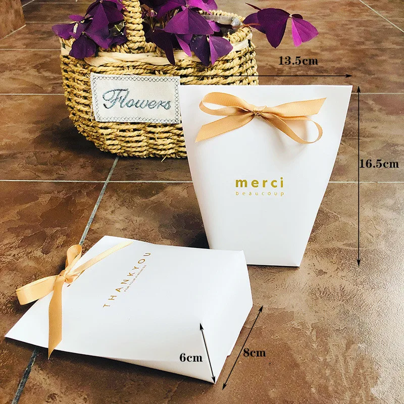 20 шт черно-белая Подарочная коробка Merci спасибо конфеты Рождественская упаковка крафт-бумажный мешок Свадебная коробка для шоколада с лентами