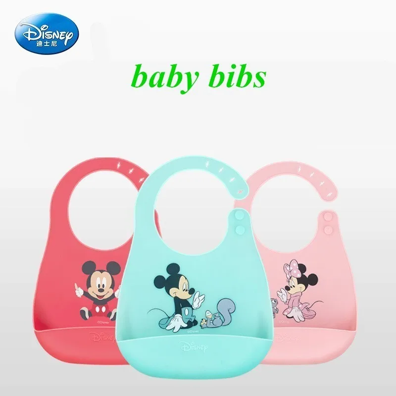 

Disney Waterproof Baby Silicone Bibs Burp Cloths Toddler Kids Adjustable Feeding Apron Saliva Mickey Portable Bandana Bibs