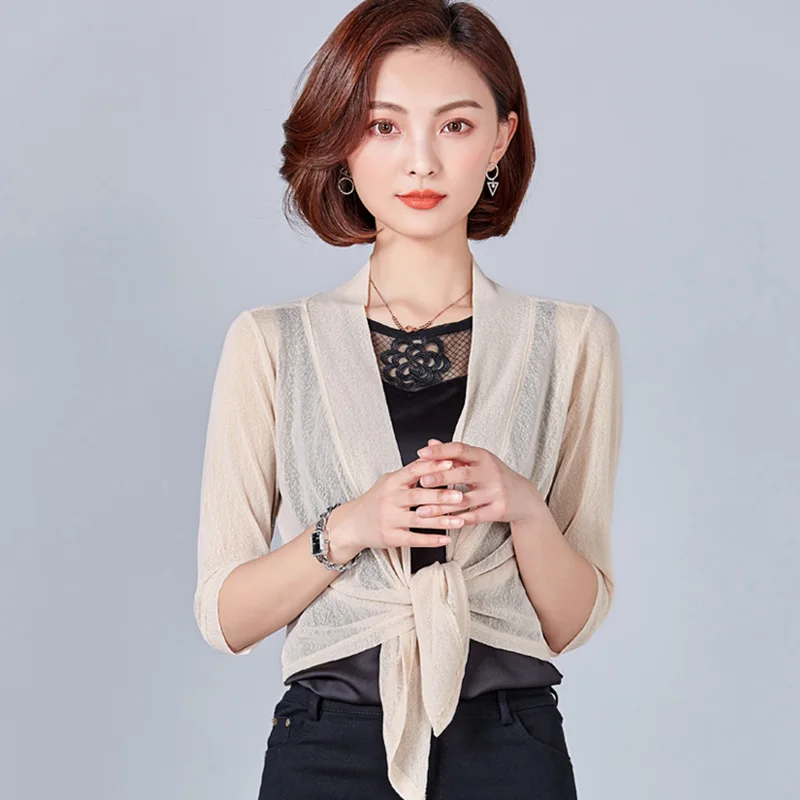 Candy Colors Lady Knitted Sweaters Plus Size M-3XL Elegant Women Fashion Solid Color Clothes Black Half Sleeve Cardigans |
