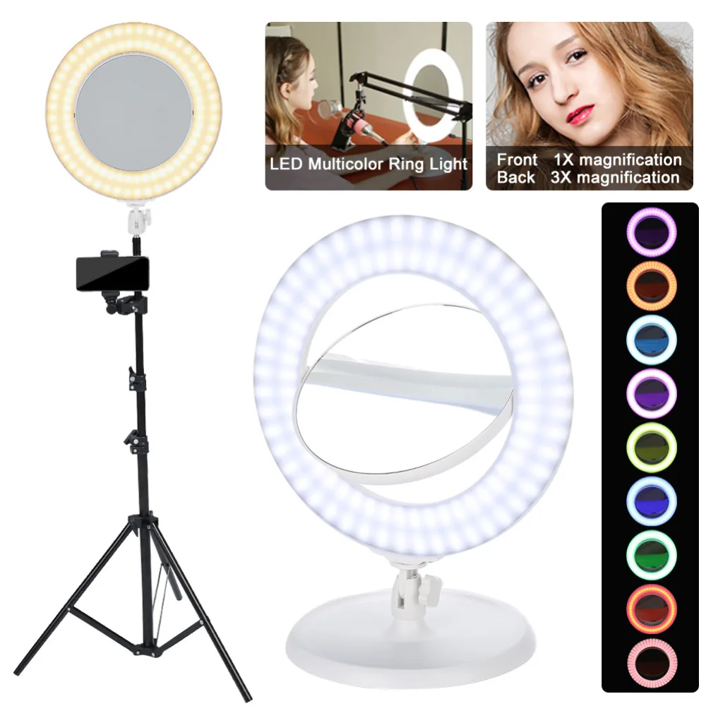 Освещенный двусторонний макияж зеркало с штатив Стенд затемнения СВЕТОДИОДНЫЙ