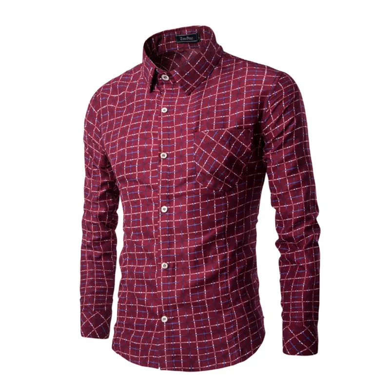Men's new hot fashion personality long sleeve printed plaid shirt and leisure business joker cultivate one's morality | Мужская