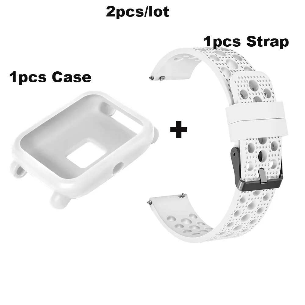 White case-White 20 мм браслет Amazfit Bip Lite ремешок силиконовый Pulsera Correa для оригинальных Xiaomi Huami Amazfit Bip Lite Band защитные чехлы - Цвет: White case-White