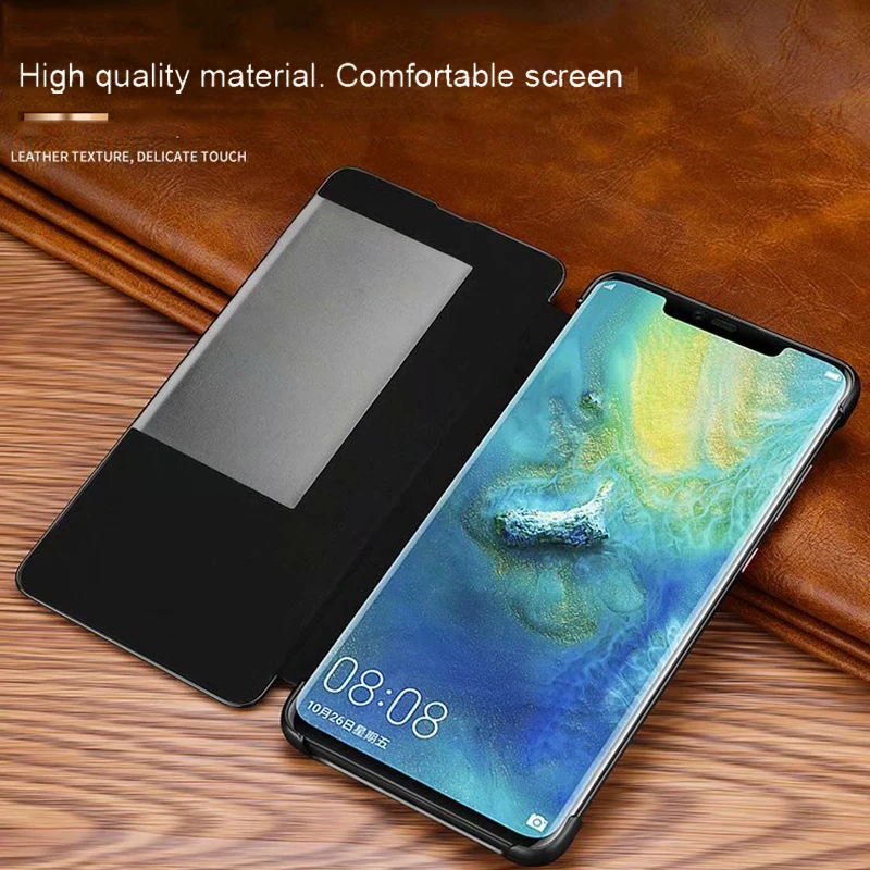 Чехол книжка из натуральной кожи с крокодиловой текстурой для Huawei Mat 20 Pro Mart Touch View
