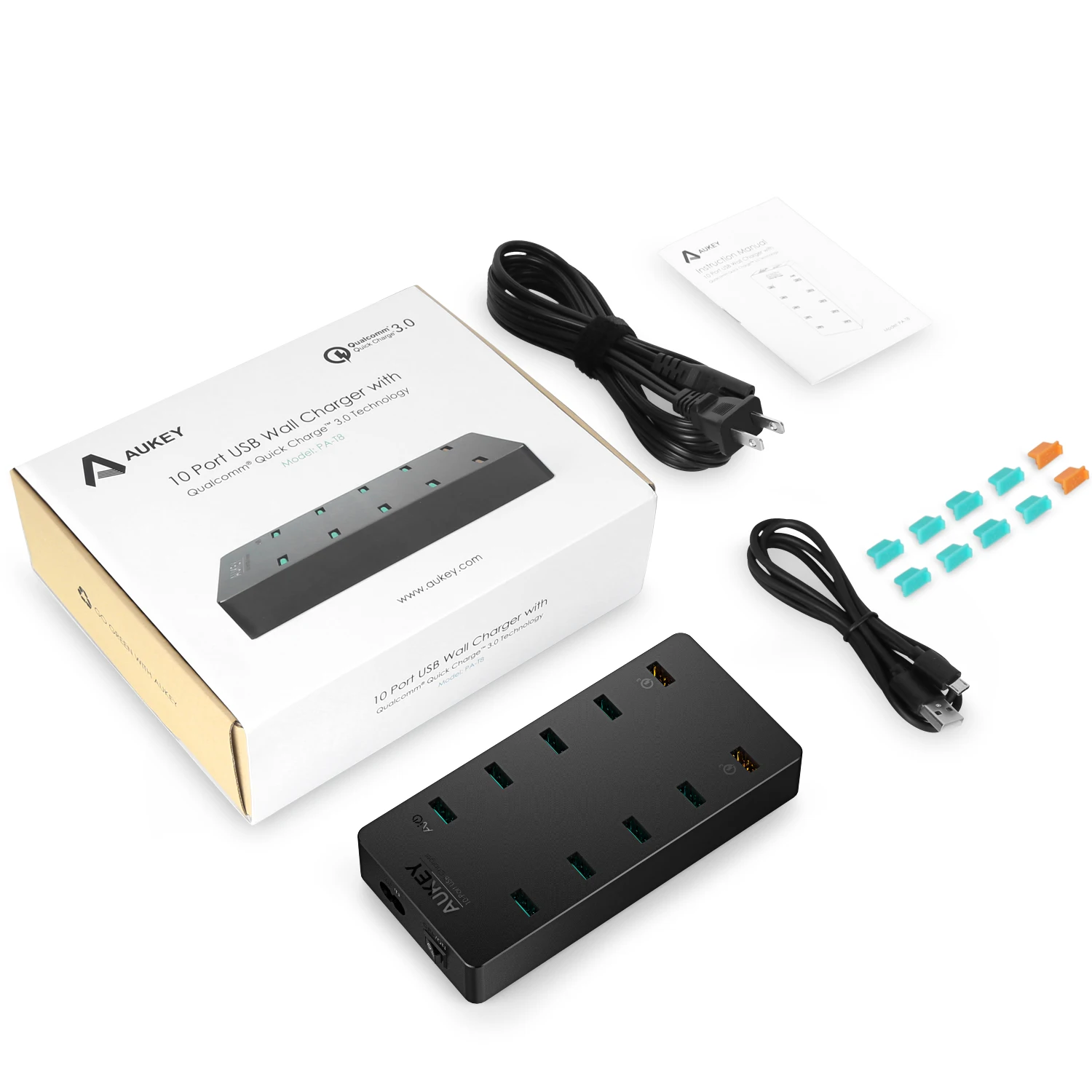 AUKEY 10 Порты USB телефон Зарядное устройство с 2 Quick Charge 3 0 для iPhone X 8 плюс 7 SE samsung galaxy S8
