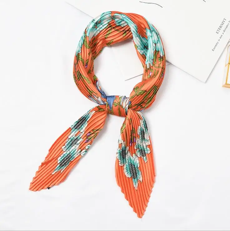 

yishine Wrinkle Neck Scarf Women Elegant Florals Print Fashion Crepe Kerchief Scarves New Headband Crumple Handlebag Wraps Scarf
