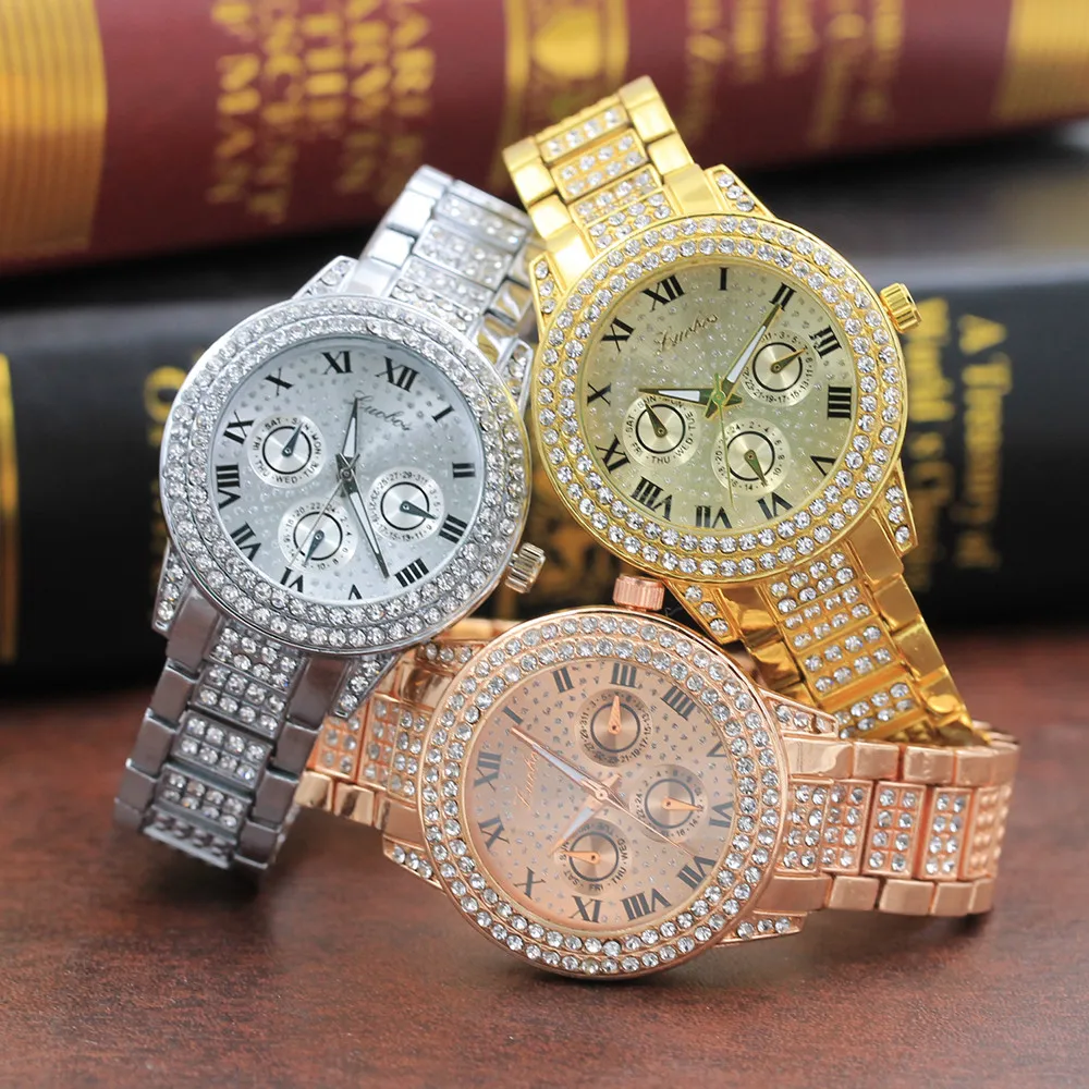 

2019 Best Selling Metal Bracelet Clock Quartz Dress Bracelet Crystal Diamond Gold Watch Beautiful bayan saati horloge dames *L