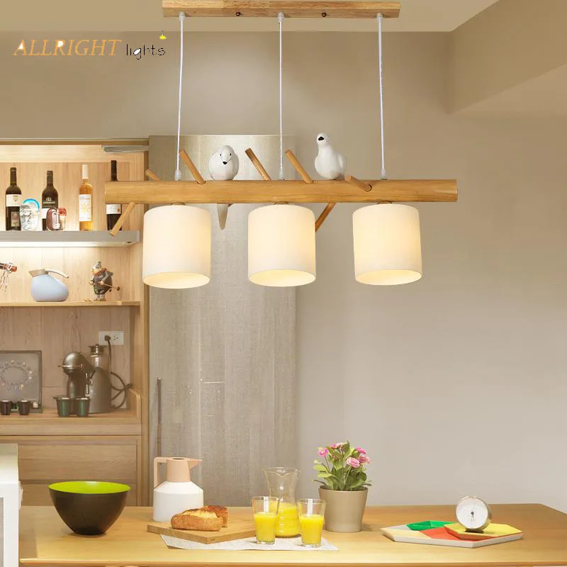 Деревянная и стеклянная люстра в скандинавском стиле с 3 насадками из смолы для