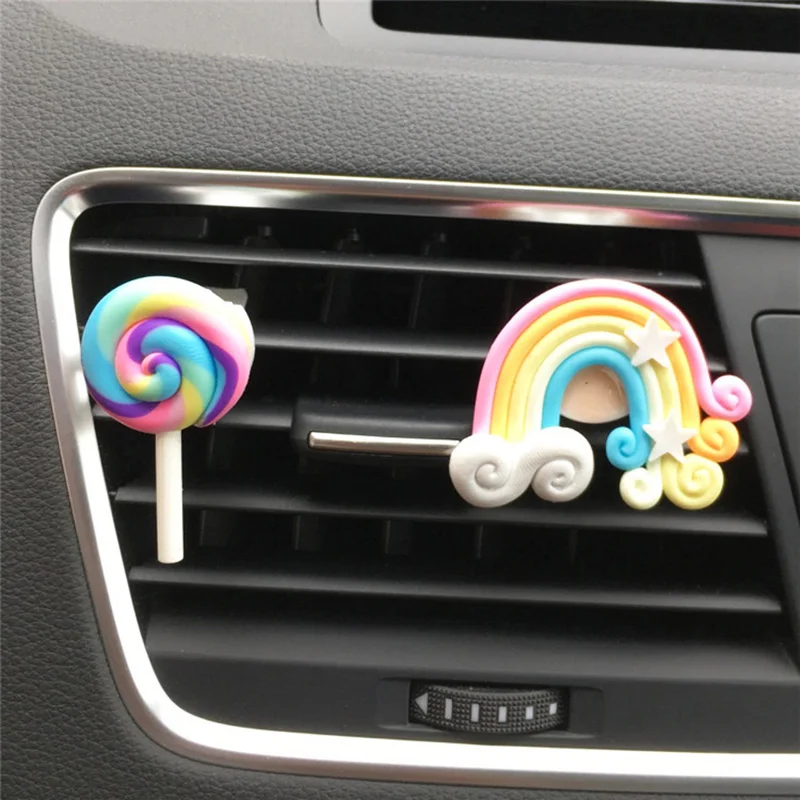 

Cute Rainbow Lollipop Car Outlet Perfume Clip Car Air Freshener Balm auto Interior Accessories for girl