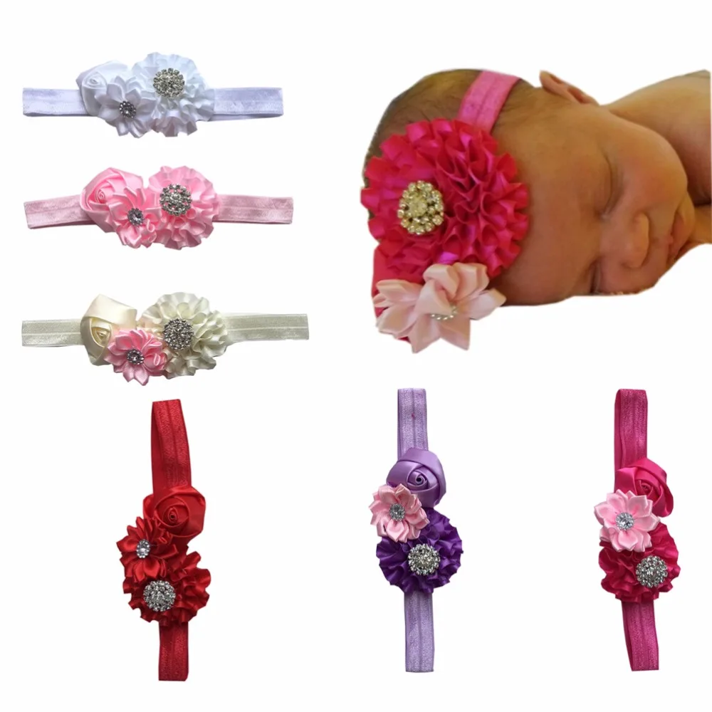 Детские повязки на голову со стразами 6 шт./лот шифоновые головные уборы с цветами