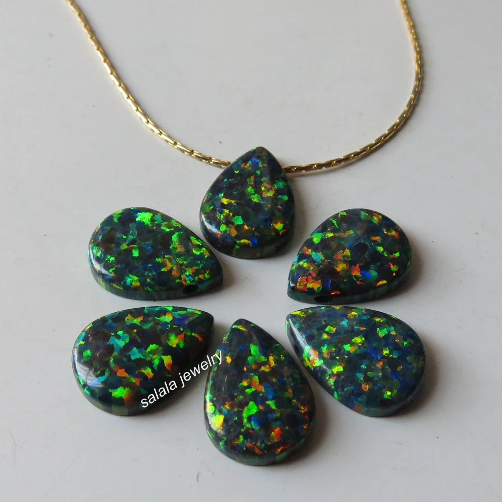 10 шт./лот 10x14 мм OP32 груша черный опал просверленная кабошон опаловое стекло в виде