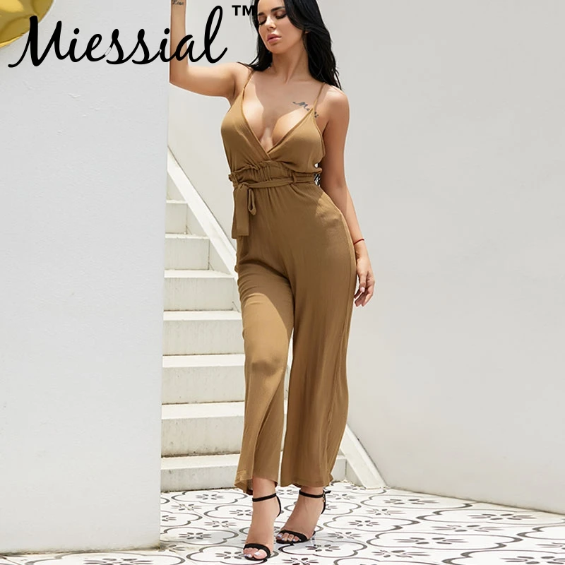 Miessial Sleeveless winter jumpsuit macacao Soft overalls for women romper 2019 elastic waist long playsuit |