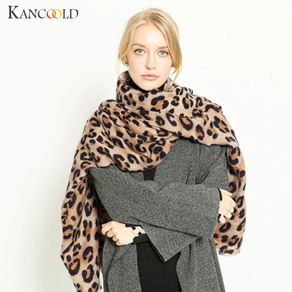KANCOOLD шарф женский модный зимний теплый длинный шерстяной шарф с леопардовым принтом мягкий длинный шейный шарф высокого качества мужской 2018Nov6