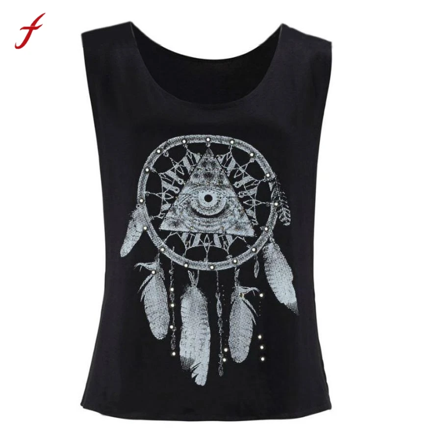 

Camisetas Mujer Sexy T Shirt Women Dreamcatcher Printed Sleeveless T-shirt Women Tops T Shirt Feminina