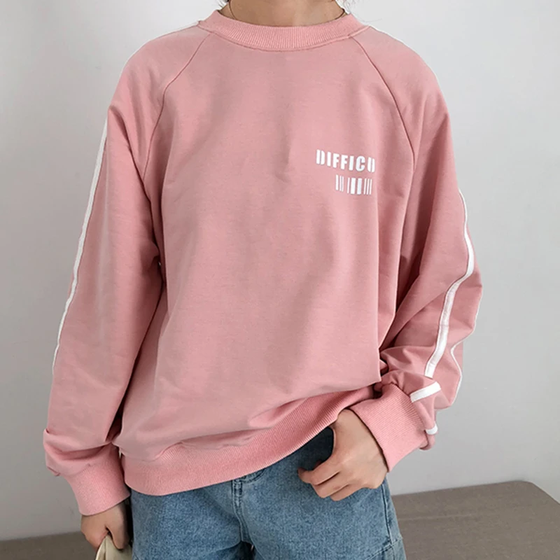 Spring Korean chic Harajuku Wind Bar Stripe woman sweatershirt Student Loose Thin Long Sleeve couple Tops | Женская одежда