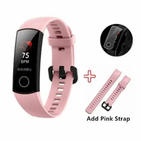 add pink strap film Умный Браслет huawei Honor Band 4 Amoled, цветной сенсорный экран 0,95 дюйма, для плавания, для обнаружения пульса и сна - Цвет: add pink strap film