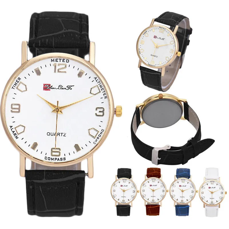 Горячий! Женские и мужские круглые золотые часы с белым циферблатом наручные