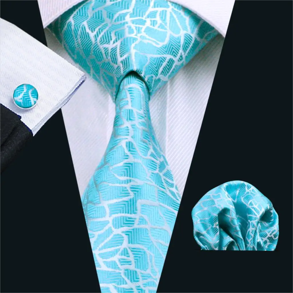 

FA-1038 Mens Ties Blue Novelty Silk Jacquard Neck Tie Hanky Cufflinks Set Ties For Men Business Wedding Party Free Shipping