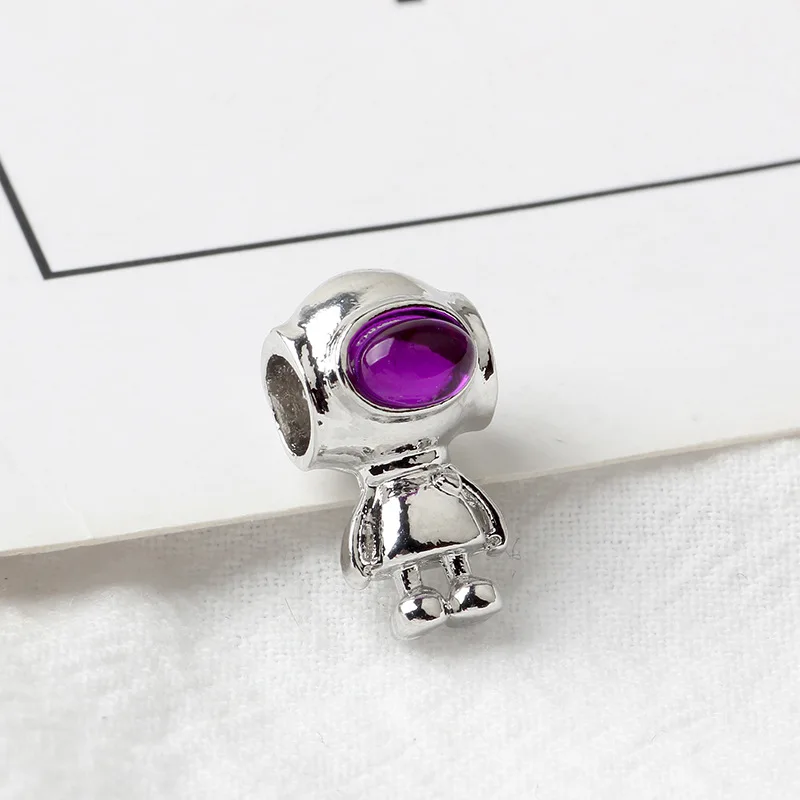 darkpurple astronaut Новое оригинальное серебряное розовое золото сплав бисера Кристалл робот Шарм Fit Pandora браслет ожерелье DIY женские ювелирные изделия - Цвет: darkpurple astronaut