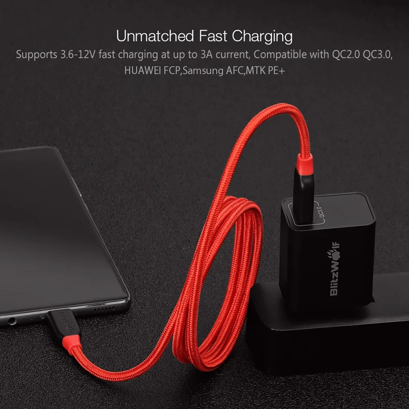 BlitzWolf usb type-C кабель 0,9 м 1,8 м мобильный смартфон кабель для быстрой зарядки зарядное устройство кабель для передачи данных для samsung/Xiaomi/HUAWEI
