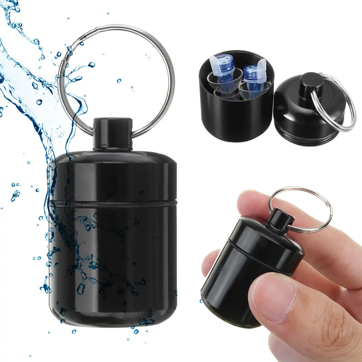 

Aluminium Alloy Black Bottle Case For Silicone Musician Filter Earplugs Noise Canceling Protection Earbud Pill Box Carrying