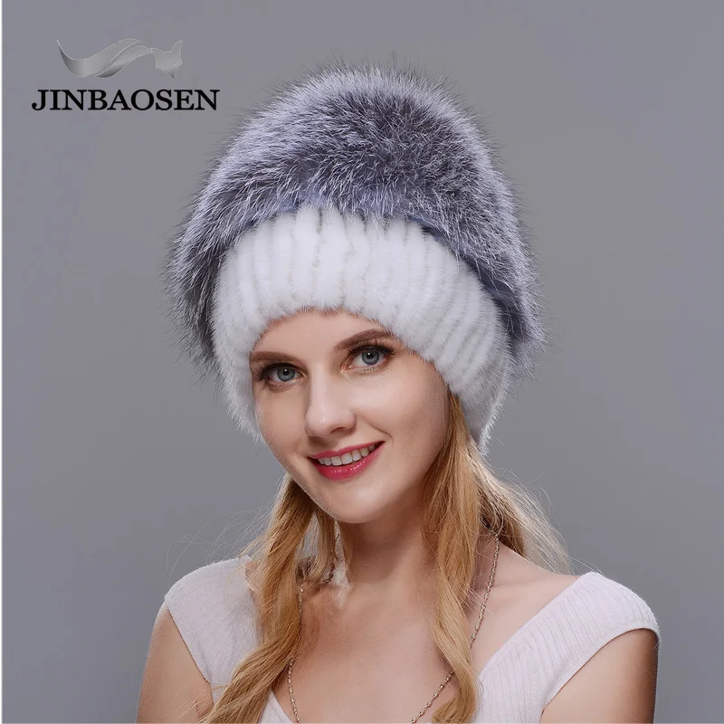 Женская шапка из меха лисы JINBAOSEN зимняя натурального норки для путешествий и