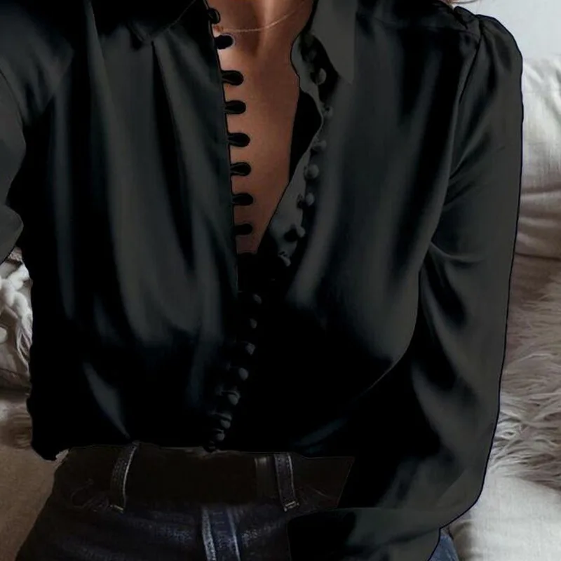 Women Button Shirts Autumn Casual Elegant Turn-down Collar Blouse Top Camisa Feminina Long Sleeve White Ladies Blouses (E1 |