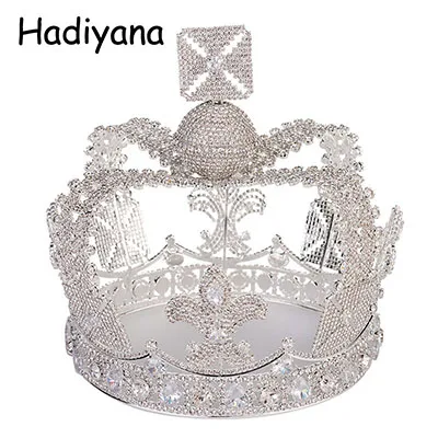 silver Hadiyana, винтажная тиара серебряного цвета, свадебная большая корона для невесты, аксессуары для волос, новая Королевская корона с кубическими зинконами HG6042 - Окраска металла: silver