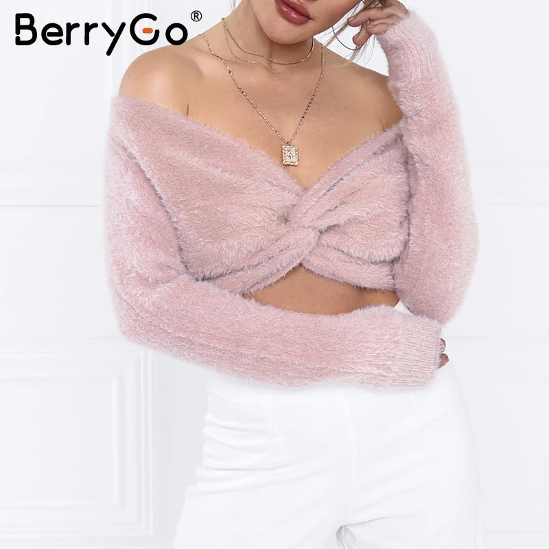 BerryGo сексуальные короткие пуловеры с открытыми плечами длинным рукавом вечерние