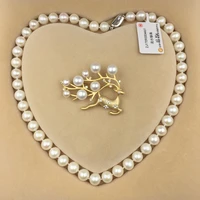 sinya natural freshwater round pearl beads strand necklace chocker brooch jewelry set for women mum new years christmas gift hot