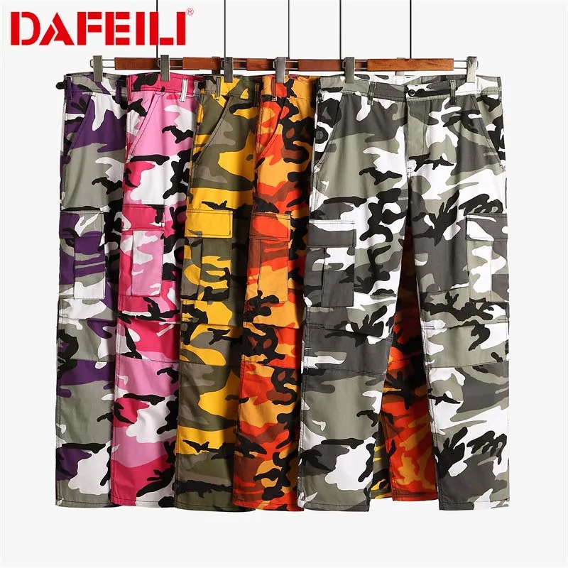 Men 2018 hip hop camo streetwear tactical cargo multi pockets work baggy fashion pants kanye west harem military brand